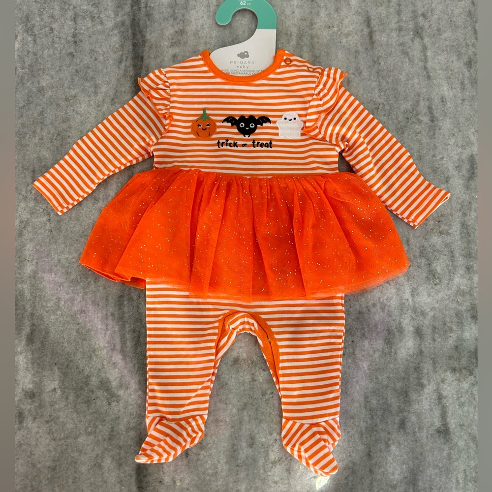 Halloween Striped Footie with Tutu Size 3-6M